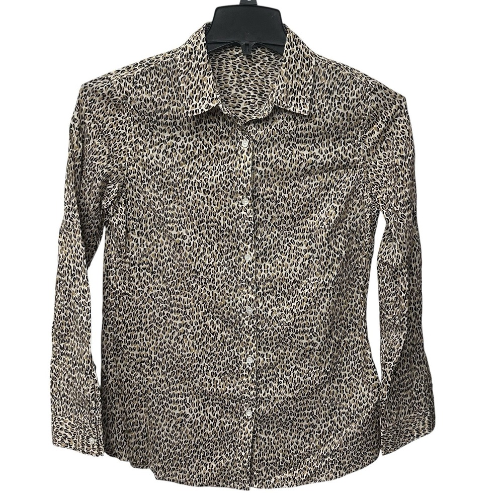 J.McLaughlin Leopard Print Button Front Cotton Blouse Top Women's Size Medium